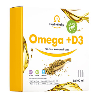 Hodné tuky Prémiový Omega + D3 konopný olej 3 x 100 ml, CBD 0,2%
