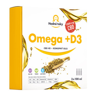 Hodné tuky Prémiový Omega + D3 konopný olej 3 x 100 ml, CBD 0,4%