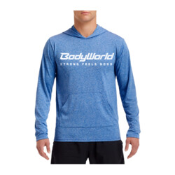 BodyWorld Mens Performance BodyWorld Strong Feels Good Hoodie heather royal