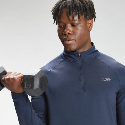 MyProtein Mens Repeat Mark Graphic Training 1/4 Zip petrol blue