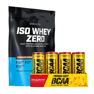 BioTech USA Iso Whey Zero 500 g + BodyWorld BCAA Amino Energy Drink 24 x 250 ml