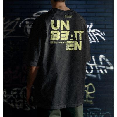 BodyWorld Men's T-shirt Unbeaten Acid Washed Heavy Oversize noir