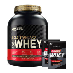Optimum Nutrition 100% Whey Gold Standard 2270 g + 2x Quantum Whey 30 g INGYENES