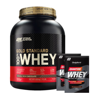 Optimum Nutrition 100% Whey Gold Standard 2270 g + 2x Quantum Whey 30 g ZADARMO