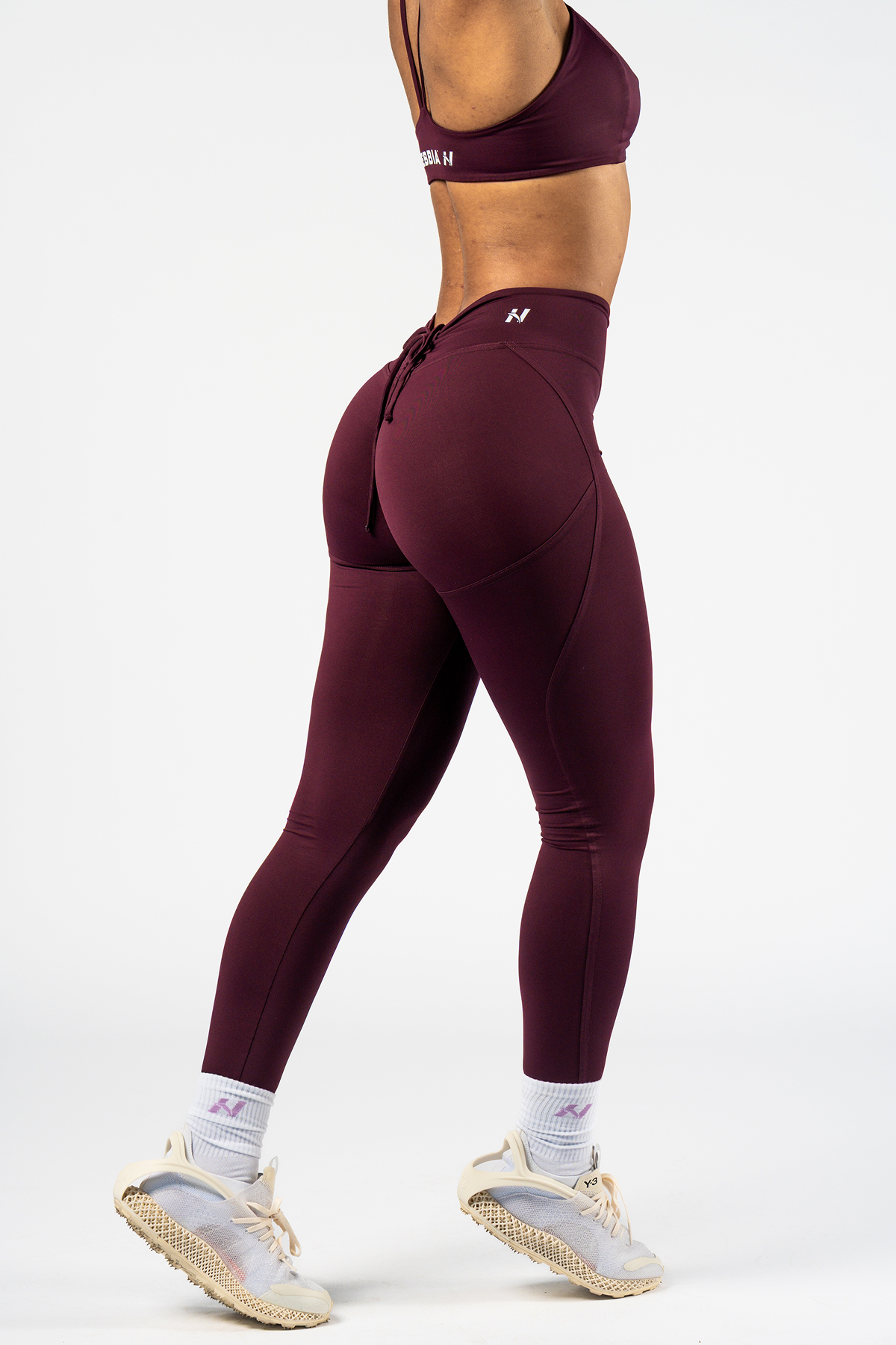 Nebbia V-Cut Lace-Up Sculpting Leggings OWN YOUR POWER 426 ciemnoczerwony S