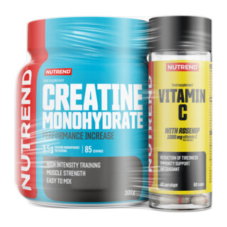 Nutrend Creatine Monohydrate 300 g + Vitamin C 1000 mg se šipkami 60 kapslí
