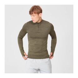 MyProtein Pánske tričko s dlhými rukávmi Sculpt Seamless 1/4 Zip světlo olivové